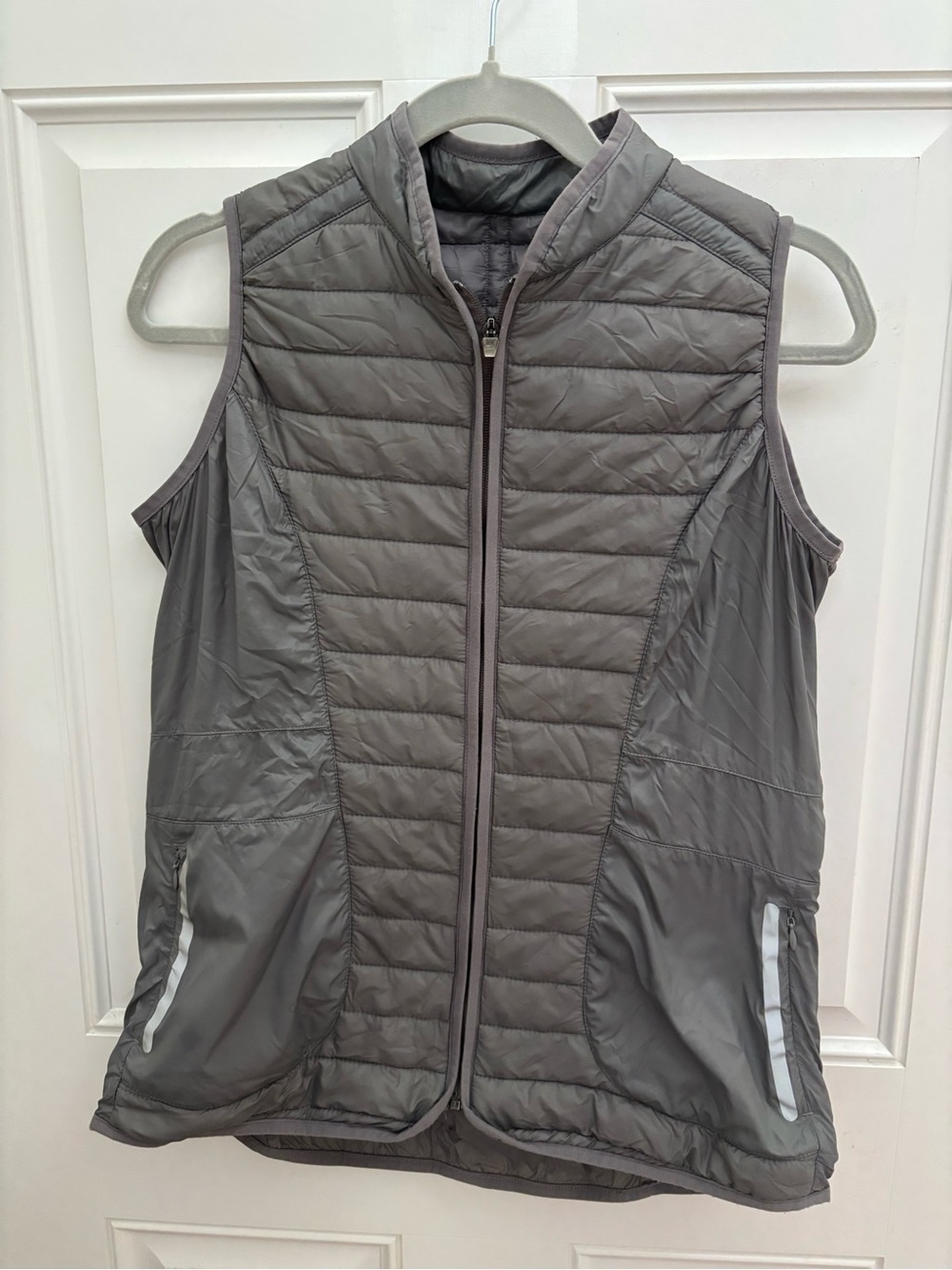 Lija Gray Quilted Lightweight Puffer Vest with Reflective Zips